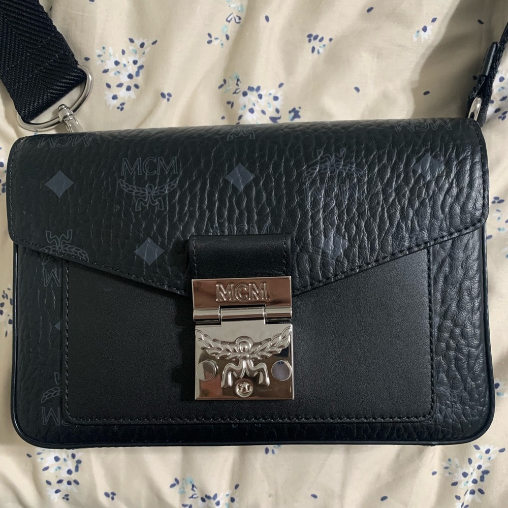 MCM Millie Visetos Logo Leather Crossbody Bag
